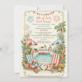 4th of July Pool Party Invitation – Elegant Line Einladung