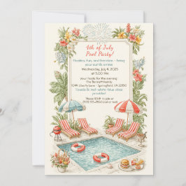 4th of July Pool Party Invitation – Elegant Line Einladung