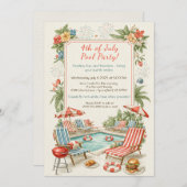 4th of July Pool Party Invitation – Elegant Line Einladung (Vorne/Hinten)