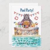 4th of July Pool Party with Hippo Einladung (Vorne/Hinten)
