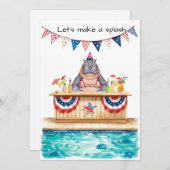 4th of July Pool Party with Hippo Einladung (Vorne/Hinten)