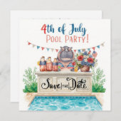 4th of July Pool Party with Hippo  Save The Date (Vorne/Hinten)