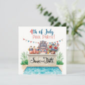 4th of July Pool Party with Hippo Save The Date (Stehend Vorderseite)