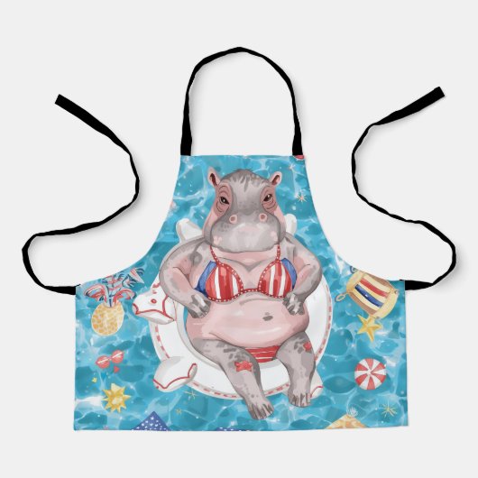 4th of July Pool Party with Hippo  Schürze (Vorderseite)