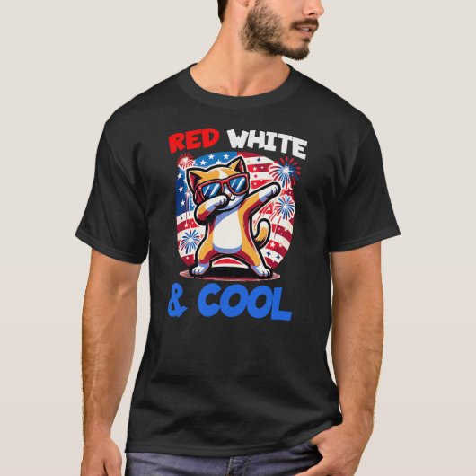 4th of July Red White & Cool Dabbing Kitty Cat Fun T-Shirt (Vorderseite)