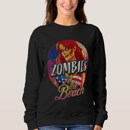 4th of July Retro Undead Horror  Zombies at the Be Sweatshirt (Vorderseite)
