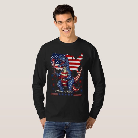 4th Of July Rex Dino Trex Dinosaur Amerisaurus Pat T-Shirt (Vorne ganz)