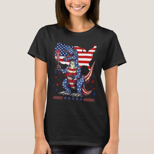 4th Of July Rex Dino Trex Dinosaur Amerisaurus Pat T-Shirt (Vorderseite)