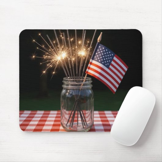 4th Of July Sparklers With American Flag Mousepad (Mit Mouse)