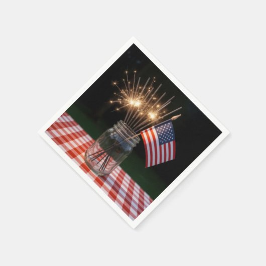 4th of July Sparklers With American Flag Serviette (Ecke)
