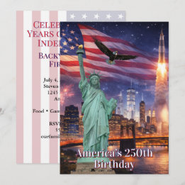4th of July Statue of Liberty Rocket USA 250th Einladung