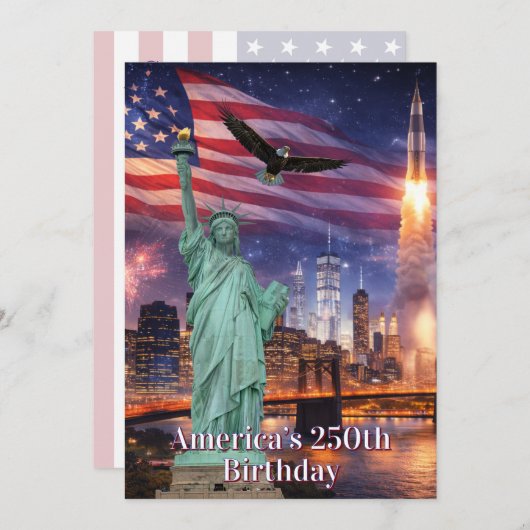 4th of July Statue of Liberty Rocket USA 250th Einladung (Vorne/Hinten)