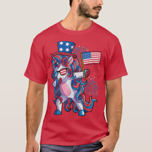 4th of July Unicorn Girls Kids Women American Dab T-Shirt