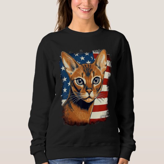 4th Of July US Flag Abyssinian Cat 1 Sweatshirt (Vorderseite)