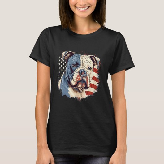 4th Of July US Flag American Bully Dog T-Shirt (Vorderseite)