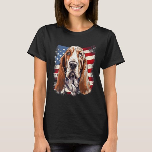 4th Of July US Flag Basset Hound Dog T-Shirt (Vorderseite)