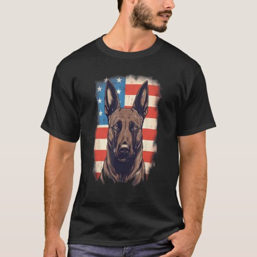 4th Of July US Flag Belgian Malinois Dog T-Shirt (Vorderseite)