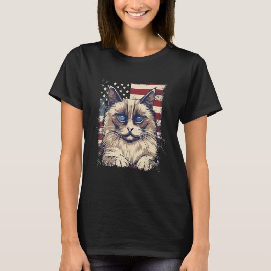 4th Of July US Flag Birman Cat T-Shirt (Vorderseite)