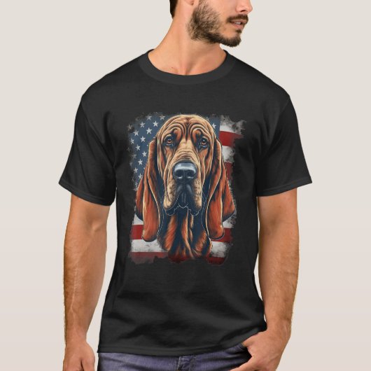 4th Of July US Flag Bloodhound Dog T-Shirt (Vorderseite)
