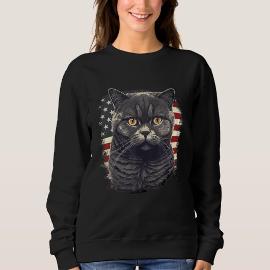 4th Of July US Flag British Shorthair Cat 2 Sweatshirt (Vorderseite)