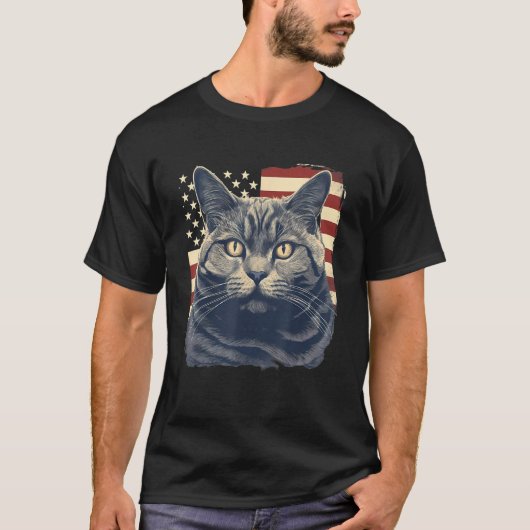 4th Of July US Flag Chartreux Cat T-Shirt (Vorderseite)
