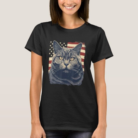 4th Of July US Flag Chartreux Cat T-Shirt (Vorderseite)