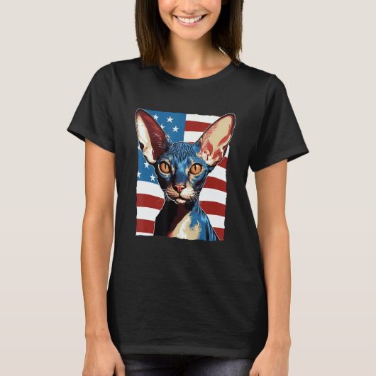 4th Of July US Flag Cornish Rex Cat 1 T-Shirt (Vorderseite)