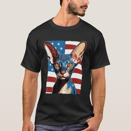 4th Of July US Flag Cornish Rex Cat 1 T-Shirt (Vorderseite)