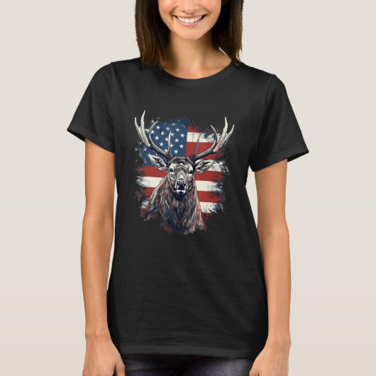 4th Of July US Flag Elk 2 T-Shirt (Vorderseite)