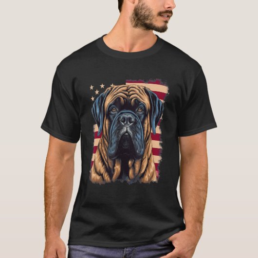 4th Of July US Flag English Mastiff Dog T-Shirt (Vorderseite)