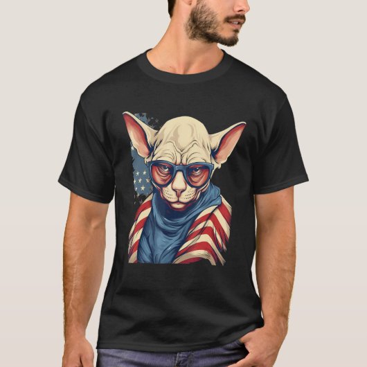 4th Of July US Flag Hairless Sphinx Cat 1 T-Shirt (Vorderseite)