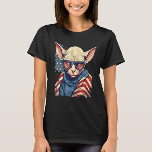 4th Of July US Flag Hairless Sphinx Cat 1 T-Shirt (Vorderseite)