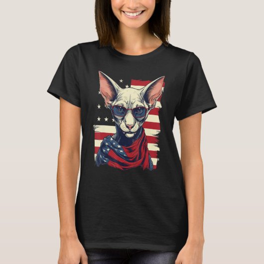 4th Of July US Flag Hairless Sphinx Cat T-Shirt (Vorderseite)