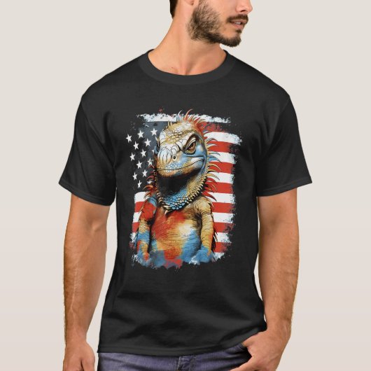 4th Of July US Flag Iguana T-Shirt (Vorderseite)