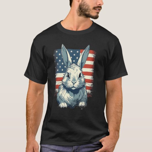 4th Of July US Flag Lionhead Rabbit T-Shirt (Vorderseite)