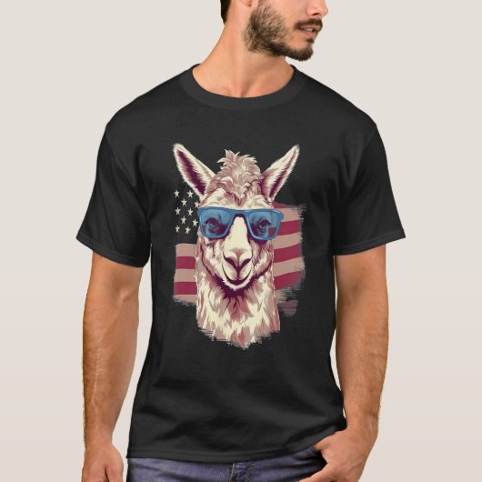 4th Of July US Flag Llama T-Shirt (Vorderseite)