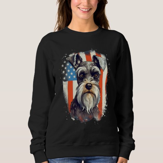4th Of July US Flag Miniature Schnauzer Dog 3 Sweatshirt (Vorderseite)