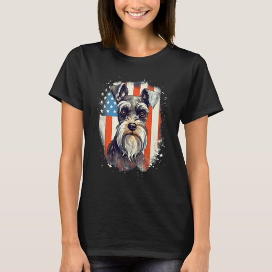 4th Of July US Flag Miniature Schnauzer Dog 3 T-Shirt (Vorderseite)