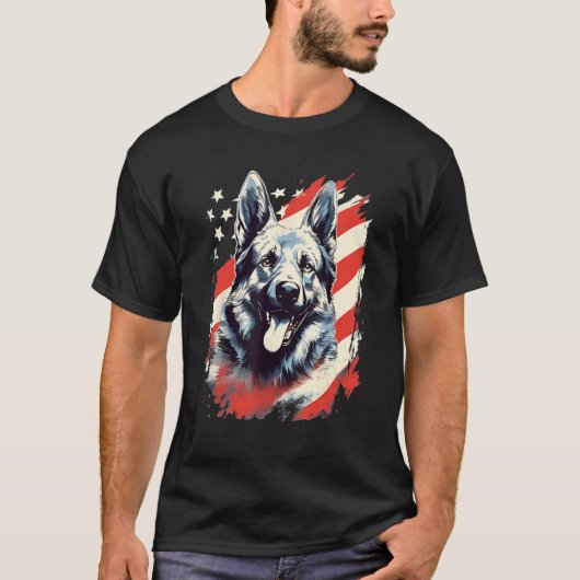 4th Of July US Flag Norwegian Elkhound Dog T-Shirt (Vorderseite)