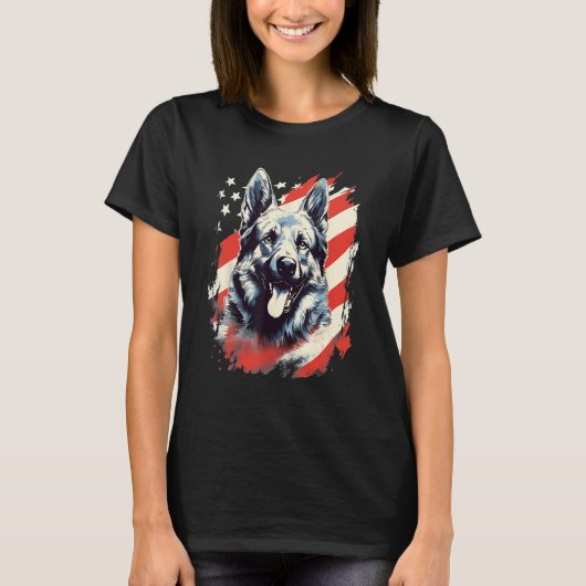 4th Of July US Flag Norwegian Elkhound Dog T-Shirt (Vorderseite)