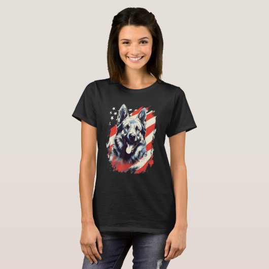 4th Of July US Flag Norwegian Elkhound Dog T-Shirt (Vorne ganz)