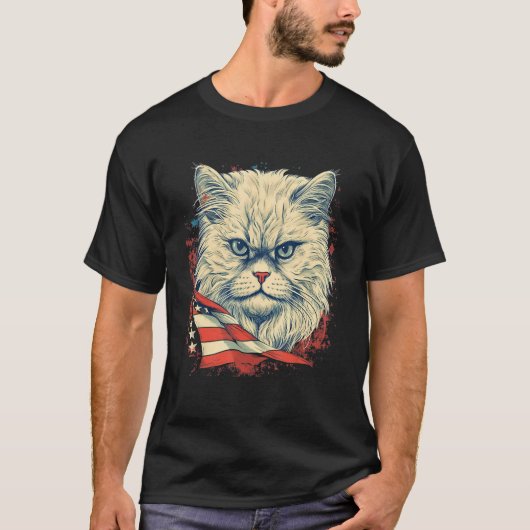4th Of July US Flag Persian Cat T-Shirt (Vorderseite)
