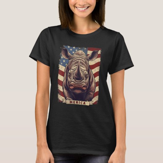 4th Of July US Flag Rhino T-Shirt (Vorderseite)