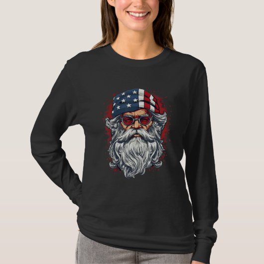 4th Of July US Flag Santa Claus 3 T-Shirt (Vorderseite)
