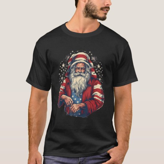 4th Of July US Flag Santa Claus 4 T-Shirt (Vorderseite)