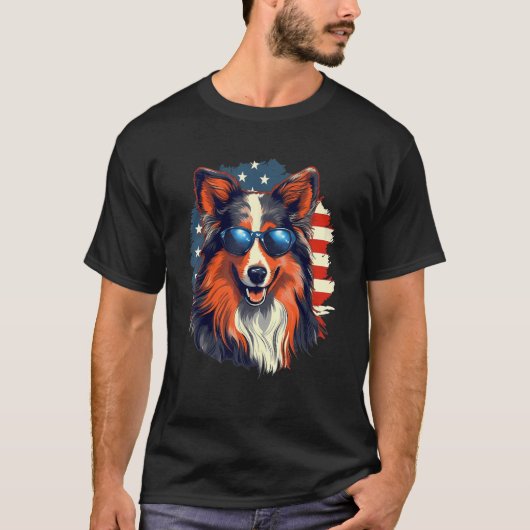 4th Of July US Flag Shetland Sheepdog T-Shirt (Vorderseite)