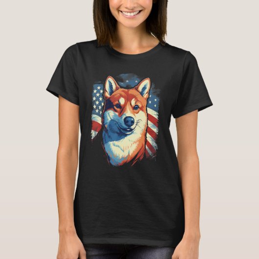 4th Of July US Flag Shiba Inu Dog T-Shirt (Vorderseite)