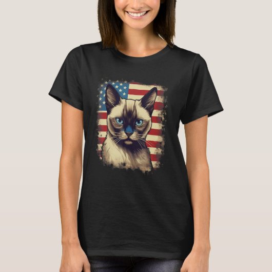 4th Of July US Flag Siamese Cat T-Shirt (Vorderseite)