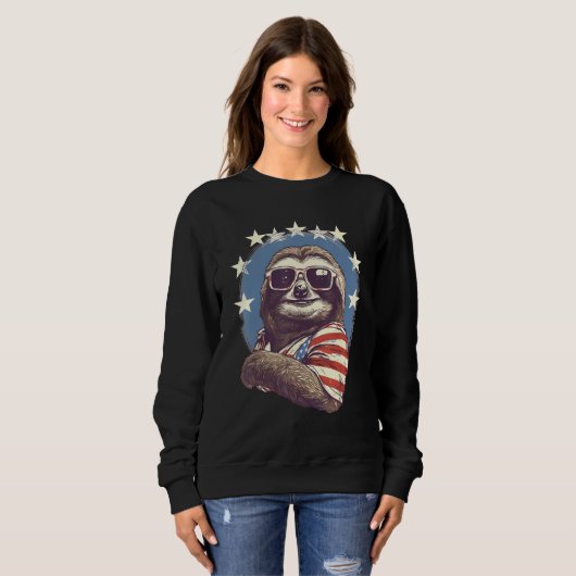 4th Of July US Flag Sloth Sweatshirt (Vorne ganz)