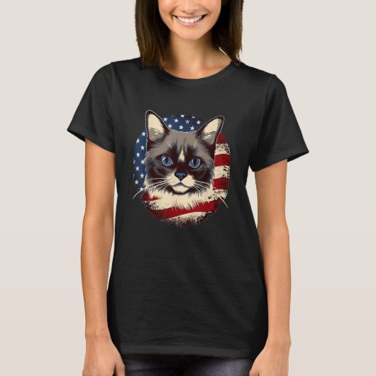 4th Of July US Flag Snowshoe Cat 1 T-Shirt (Vorderseite)